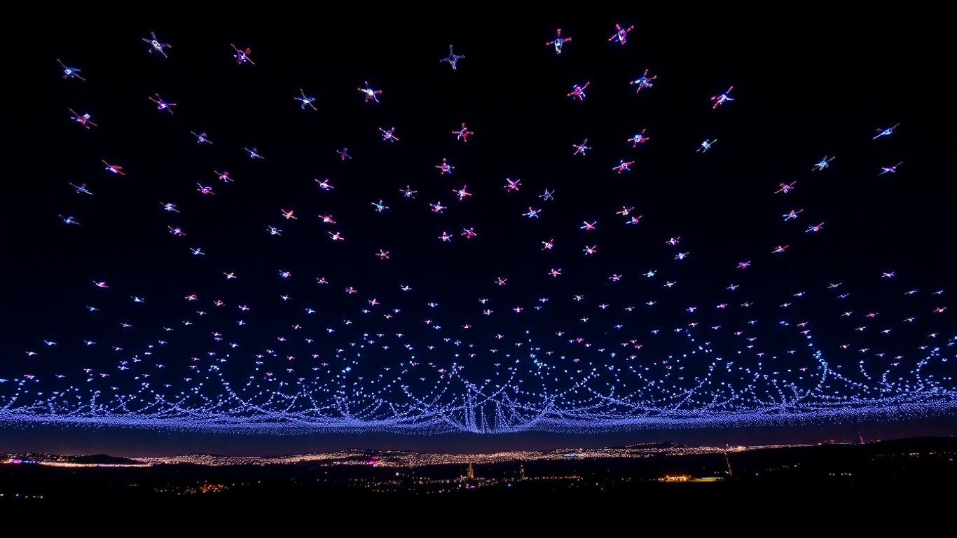 Pertunjukan drone di langit malam Indonesia