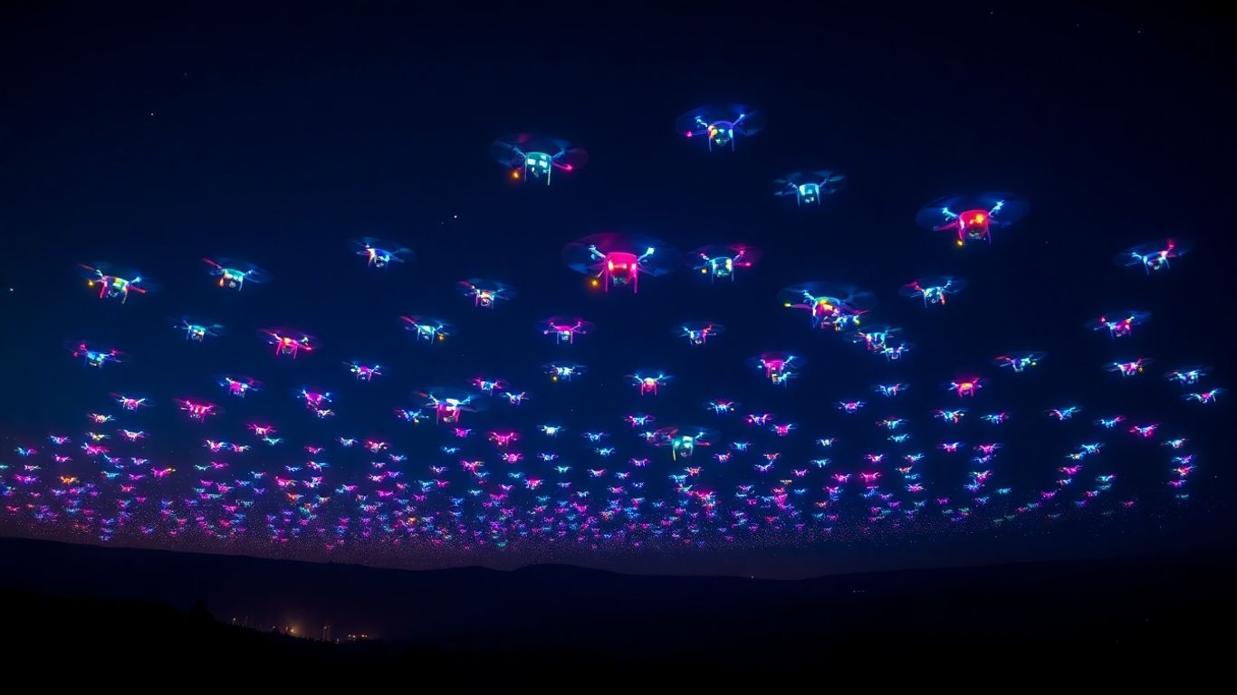 Pertunjukan drone ramah lingkungan di langit malam.